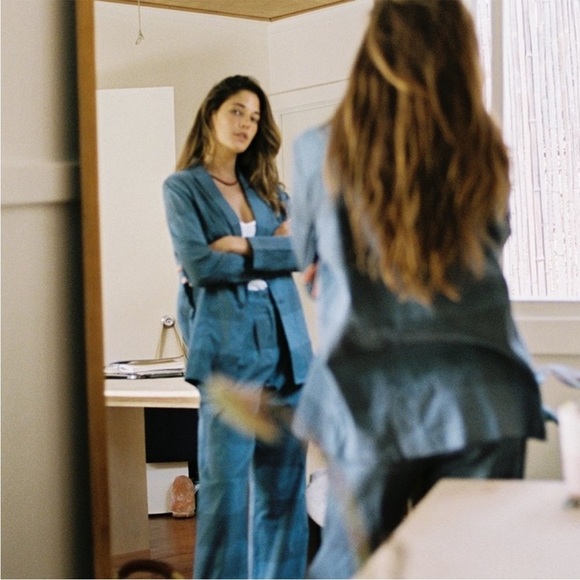 LACAUSA Rooney Blazer jacket hemp plaid artsy lagenlook powder blue indie clean - Picture 15 of 15